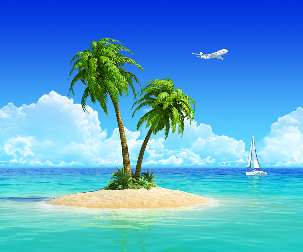 Островок с пальмами и морем